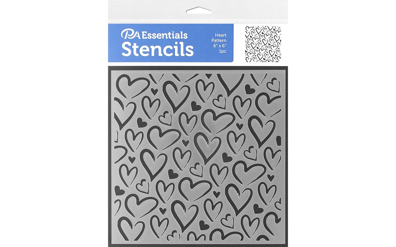 PA Essentials Stencil Heart Pattern for Painting on Wood, Canvas, Paper, Fabric, Wall and Tile, Reusable DIY Art and Craft Stencils for Painting, 6"x6" Inches